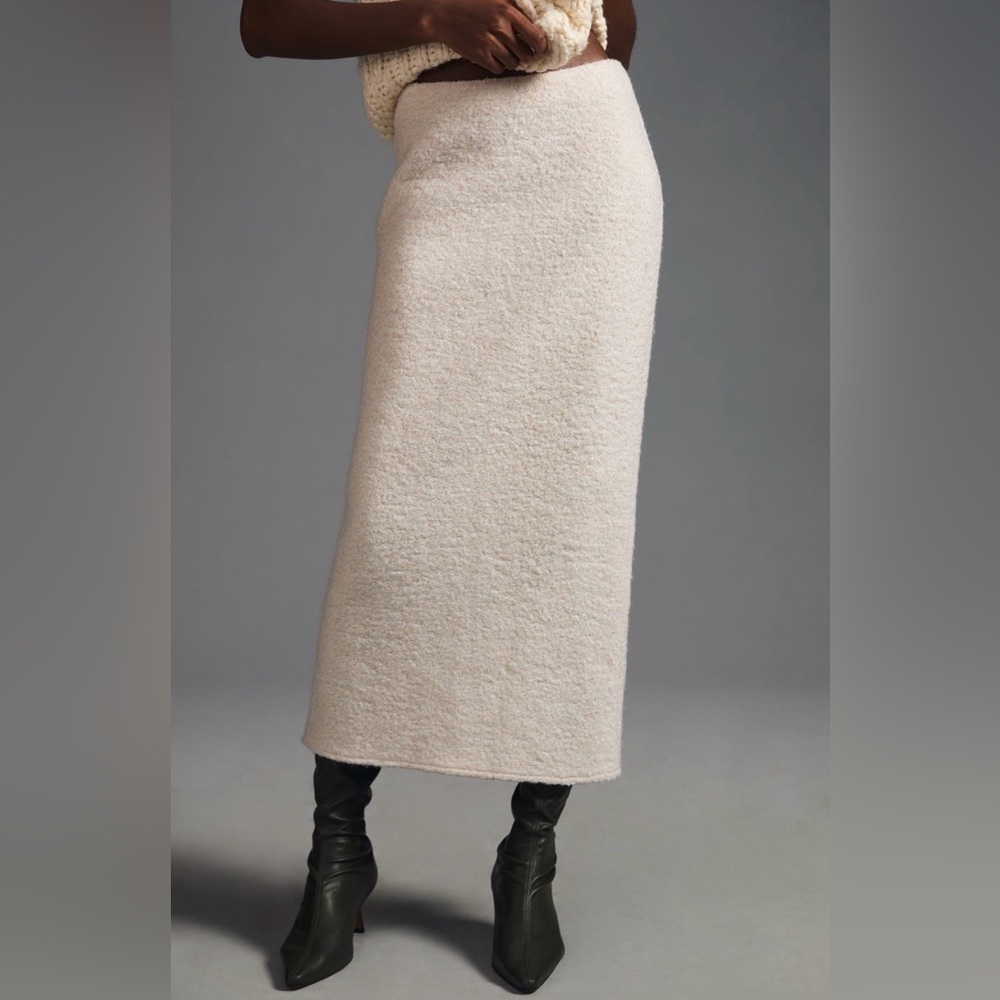 NWT En Saison Wool Blend Knit Metallic Skirt Cream Pull On Medium